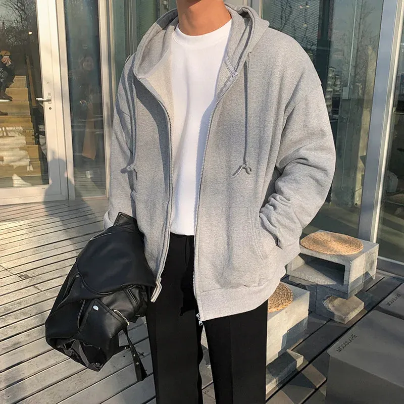 -  Korean Men's Hooded Sweatshirts Trend Zipper Cardigan Causal Oversized Coat For Male Autumn New Clothing Korean 2Y2415