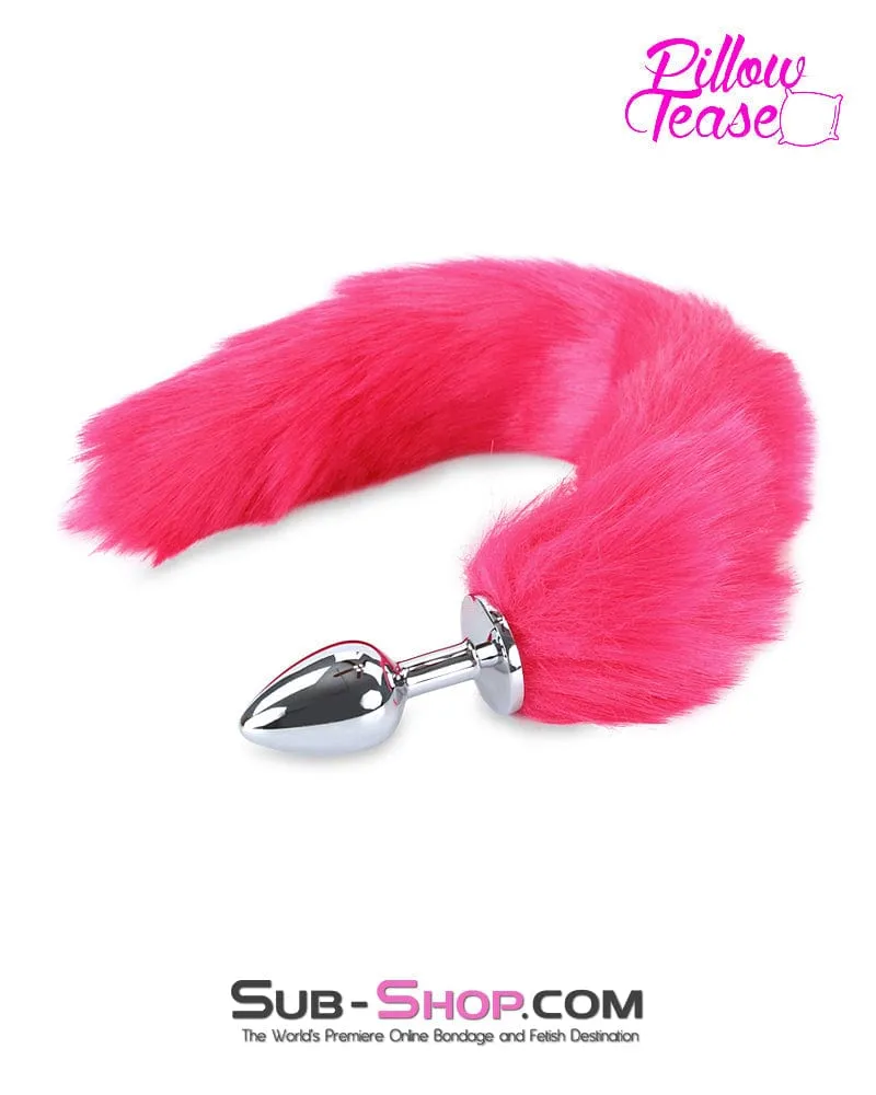 0669M      Li'l Pink Furry Fox Tail Small Metal Anal Plug - LAST CHANCE - Final Closeout!