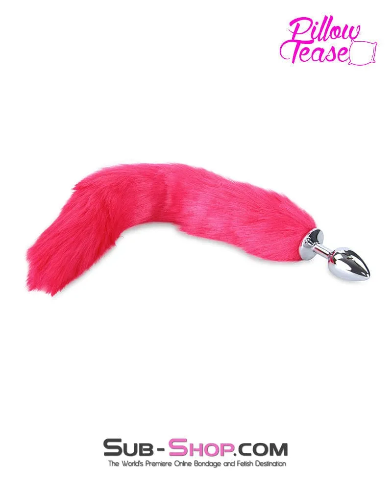 0669M      Li'l Pink Furry Fox Tail Small Metal Anal Plug - LAST CHANCE - Final Closeout!