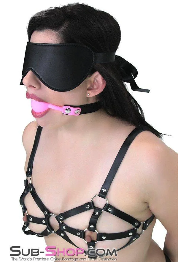 0835M-SIS      Pretty Sissy Boy Bondage Slave Locking Sissy Hypnosis Small Riveted Rubber Ballgag, Pink Ball