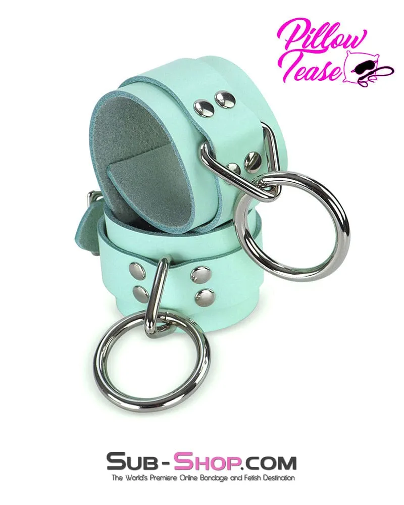 1399A      Retro Mint Leather Bondage Wrist Cuffs