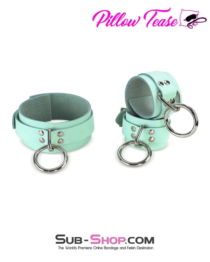 1399A      Retro Mint Leather Bondage Wrist Cuffs