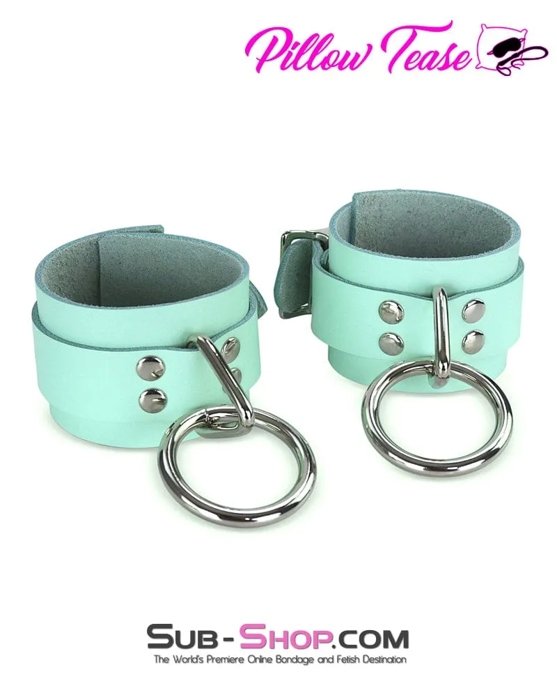 1399A      Retro Mint Leather Bondage Wrist Cuffs