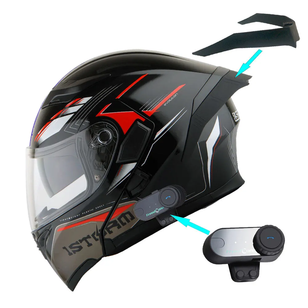 1Storm Motorcycle Modular Full Face Flip up Dual Visor Helmet   Spoiler   Motorcycle Bluetooth Headset: HB89