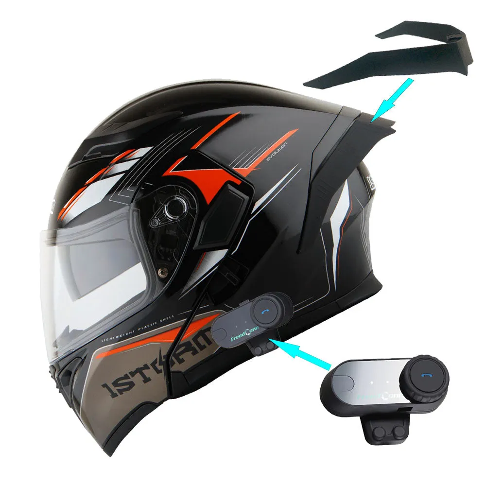 1Storm Motorcycle Modular Full Face Flip up Dual Visor Helmet   Spoiler   Motorcycle Bluetooth Headset: HB89