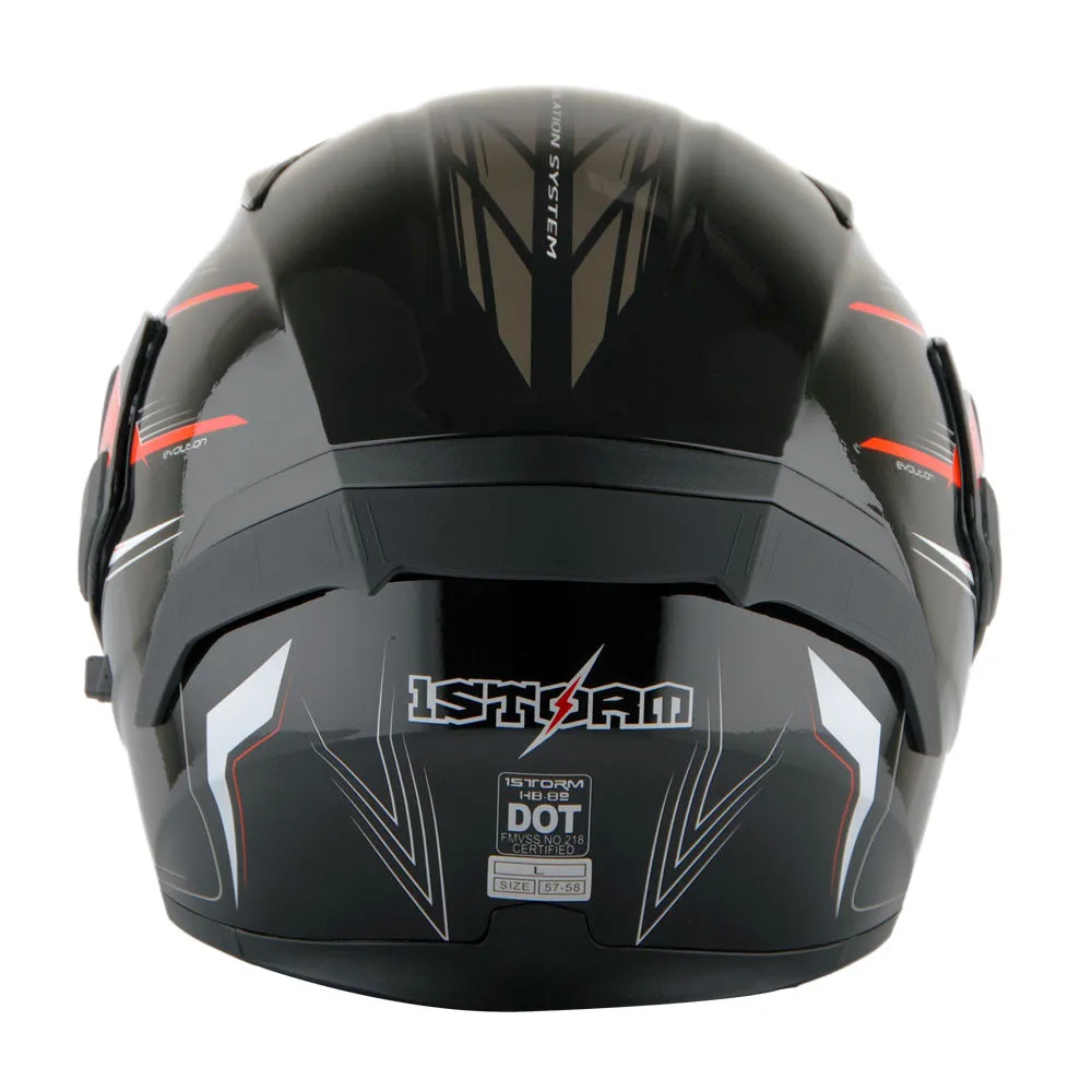 1Storm Motorcycle Modular Full Face Flip up Dual Visor Helmet   Spoiler   Motorcycle Bluetooth Headset: HB89