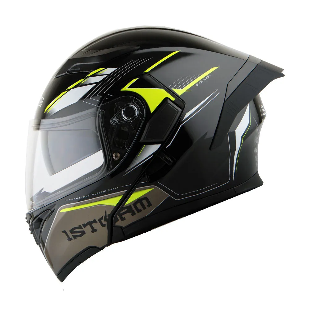 1Storm Motorcycle Modular Full Face Flip up Dual Visor Helmet   Spoiler   Motorcycle Bluetooth Headset: HB89