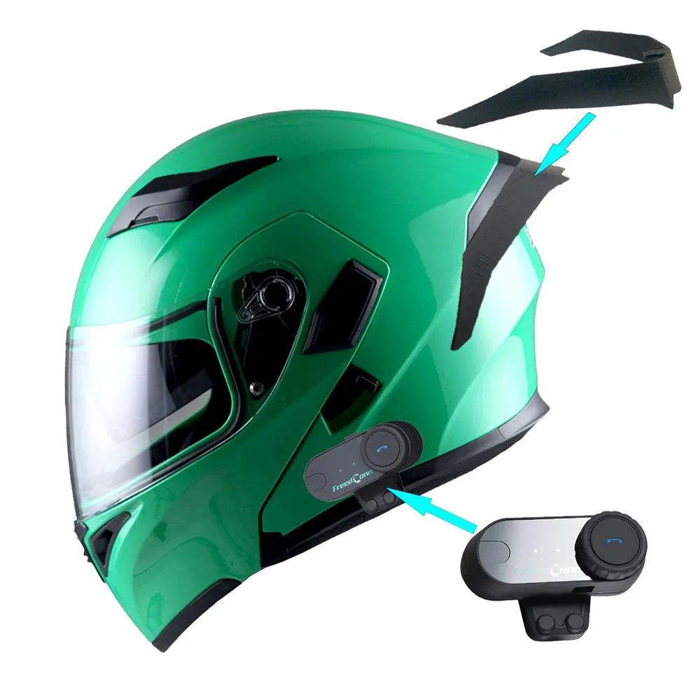 1Storm Motorcycle Modular Full Face Flip up Dual Visor Helmet   Spoiler   Motorcycle Bluetooth Headset: HB89