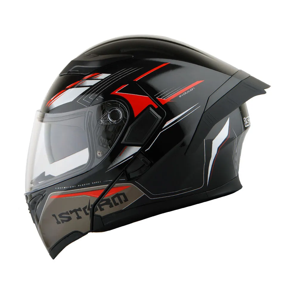 1Storm Motorcycle Modular Full Face Flip up Dual Visor Helmet   Spoiler   Motorcycle Bluetooth Headset: HB89