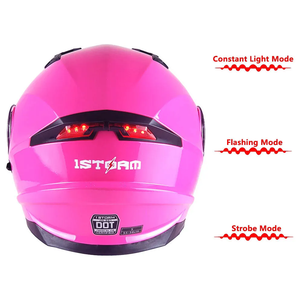 1Storm New Motorcycle Bike Modular Full Face Helmet Dual Visor Sun Shield with LED Tail Light   Motorcycle Bluetooth Headset: Modular901