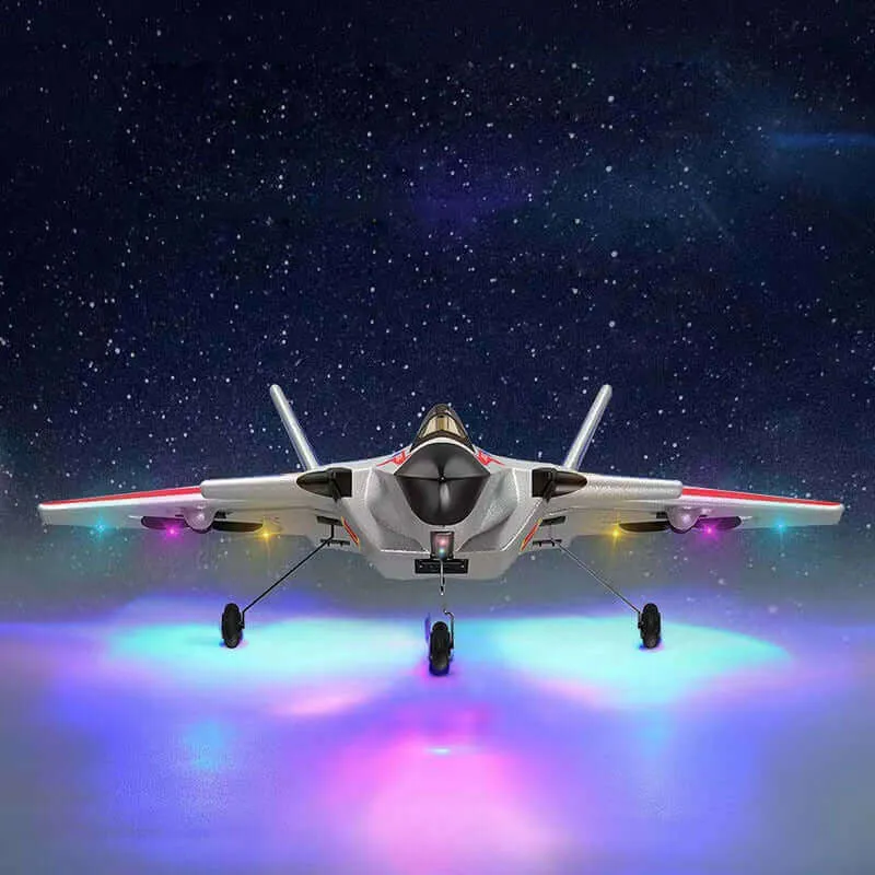 2.4GHz J20 RC Fighter Jet with Cool Lights - Remote Control Fixed-Wing Aircraft Made of Durable Foam - Model Glider Toy with Auto-Balance Feature and 300 Meter Range