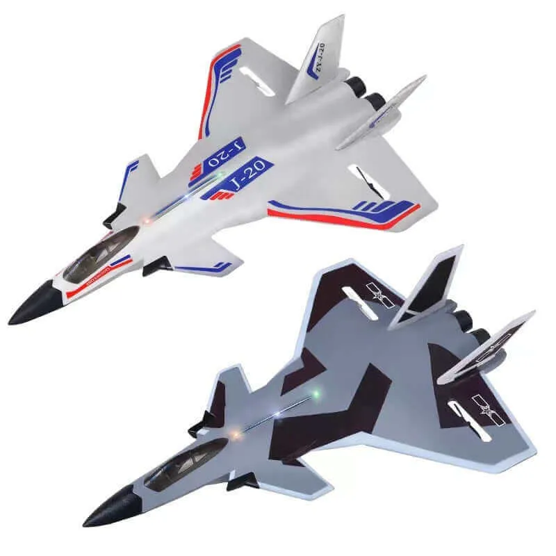 2.4GHz J20 RC Fighter Jet with Cool Lights - Remote Control Fixed-Wing Aircraft Made of Durable Foam - Model Glider Toy with Auto-Balance Feature and 300 Meter Range