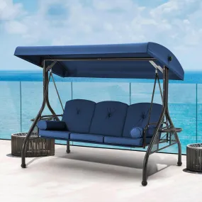 3-Seat Outdoor Porch Swing with Adjustable Canopy and Backrest,Blue