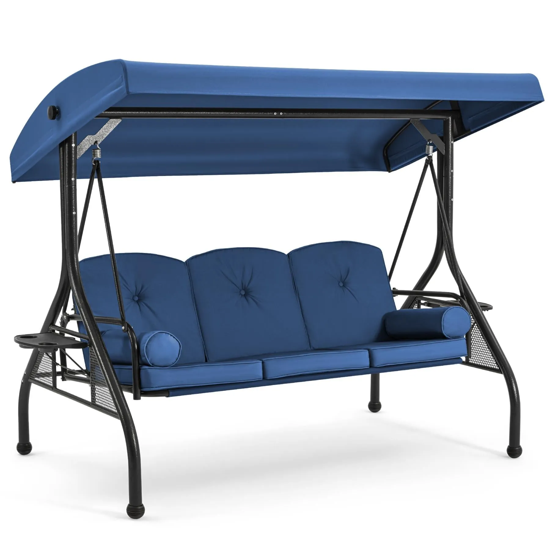 3-Seat Outdoor Porch Swing with Adjustable Canopy and Backrest,Blue