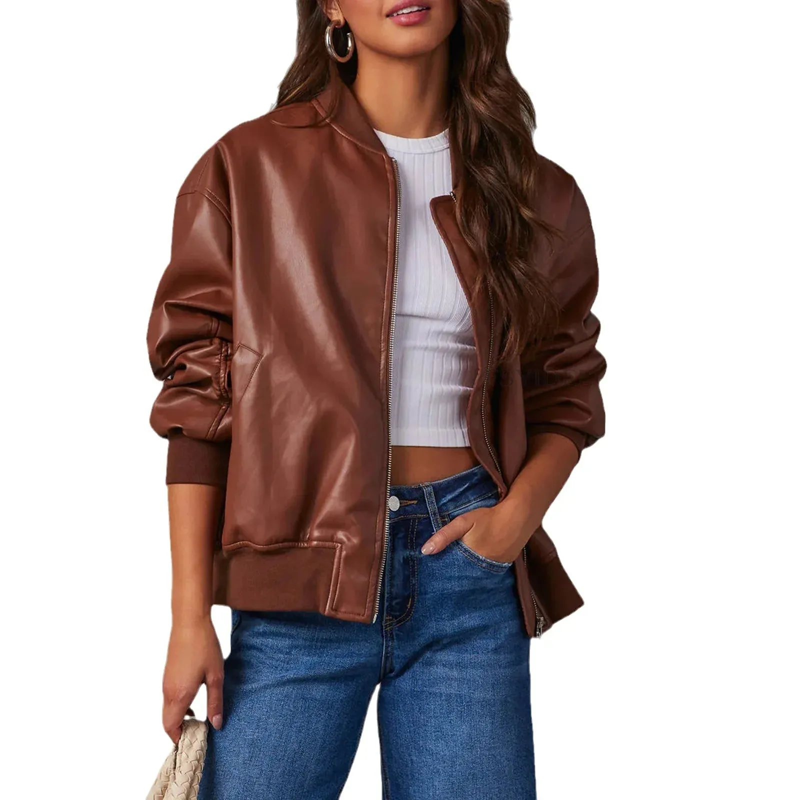 Advbridge  New Autumn/Winter Leather Jackets for Women PU High Street Style Short Motorcycle Casual Coat Outerwear Commuting Y2k