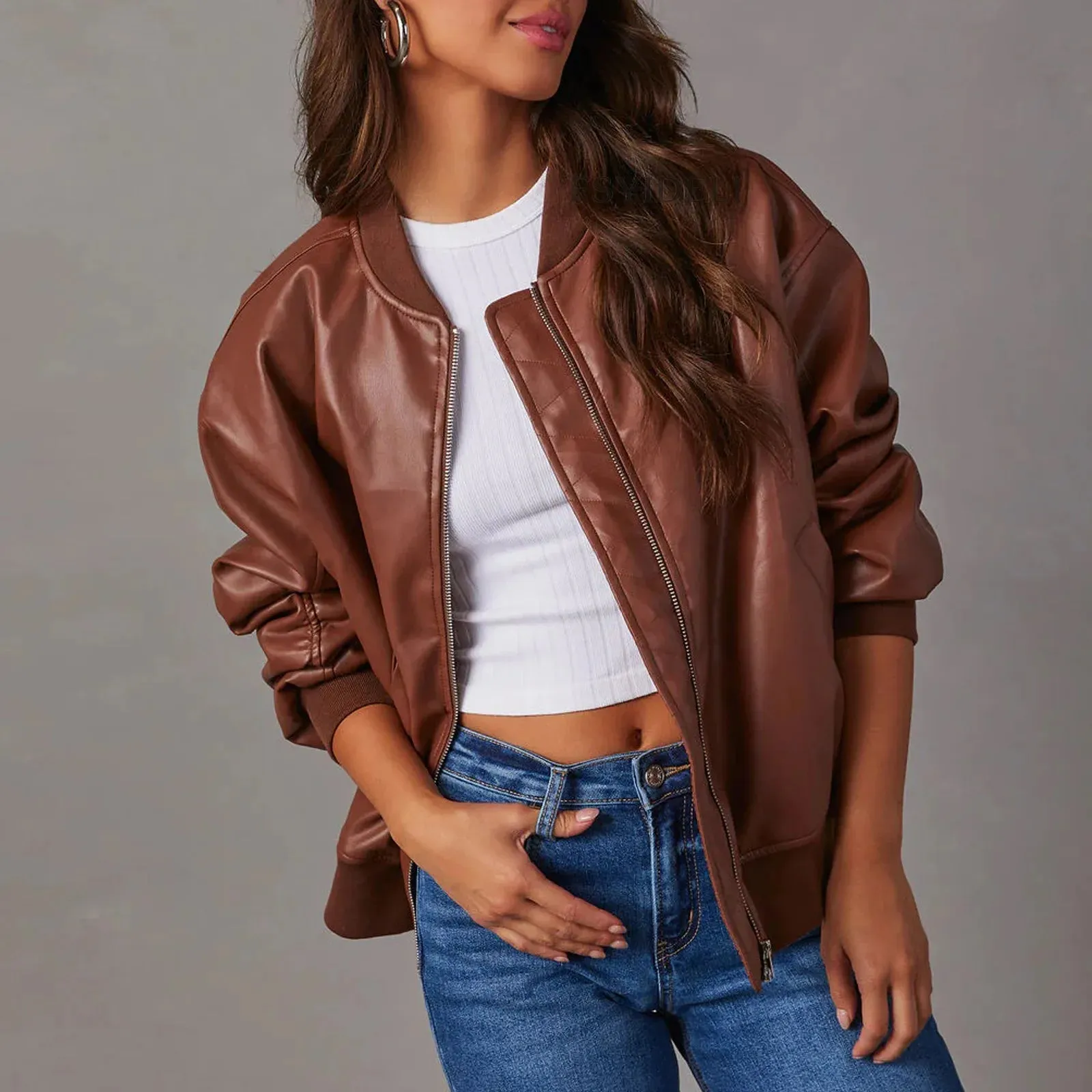 Advbridge  New Autumn/Winter Leather Jackets for Women PU High Street Style Short Motorcycle Casual Coat Outerwear Commuting Y2k