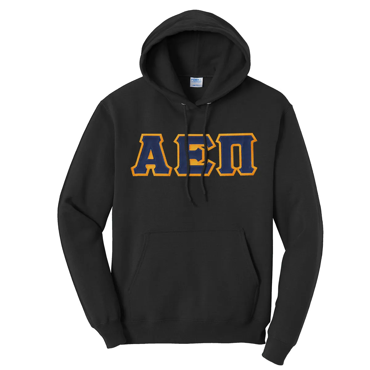 AEPi Black Hoodie with Sewn On Greek Letters