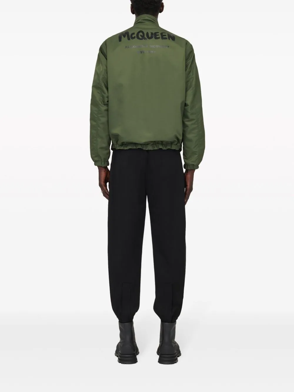 ALEXANDER MCQUEEN Modern Men's Khaki and Black Hybrid Cotton Bomber Jacket for SS24 Season