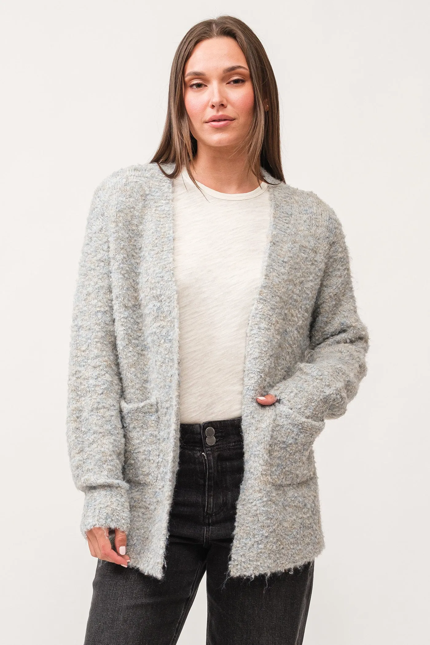 ASTRID BUTTON DOWN LONG SLEEVE CARDIGAN RELAXED FIT BLUE SHADOW