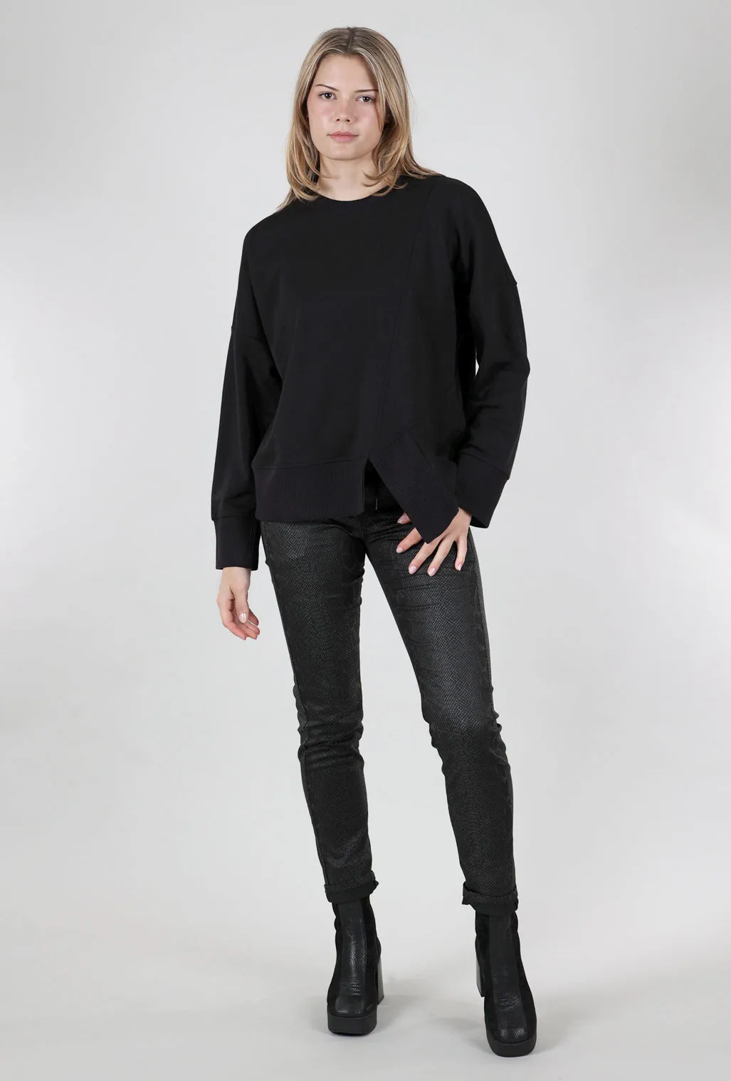 Asymmetric Hem Sweatshirt, Black