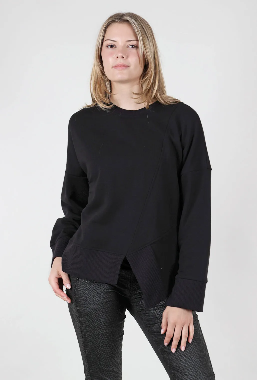 Asymmetric Hem Sweatshirt, Black