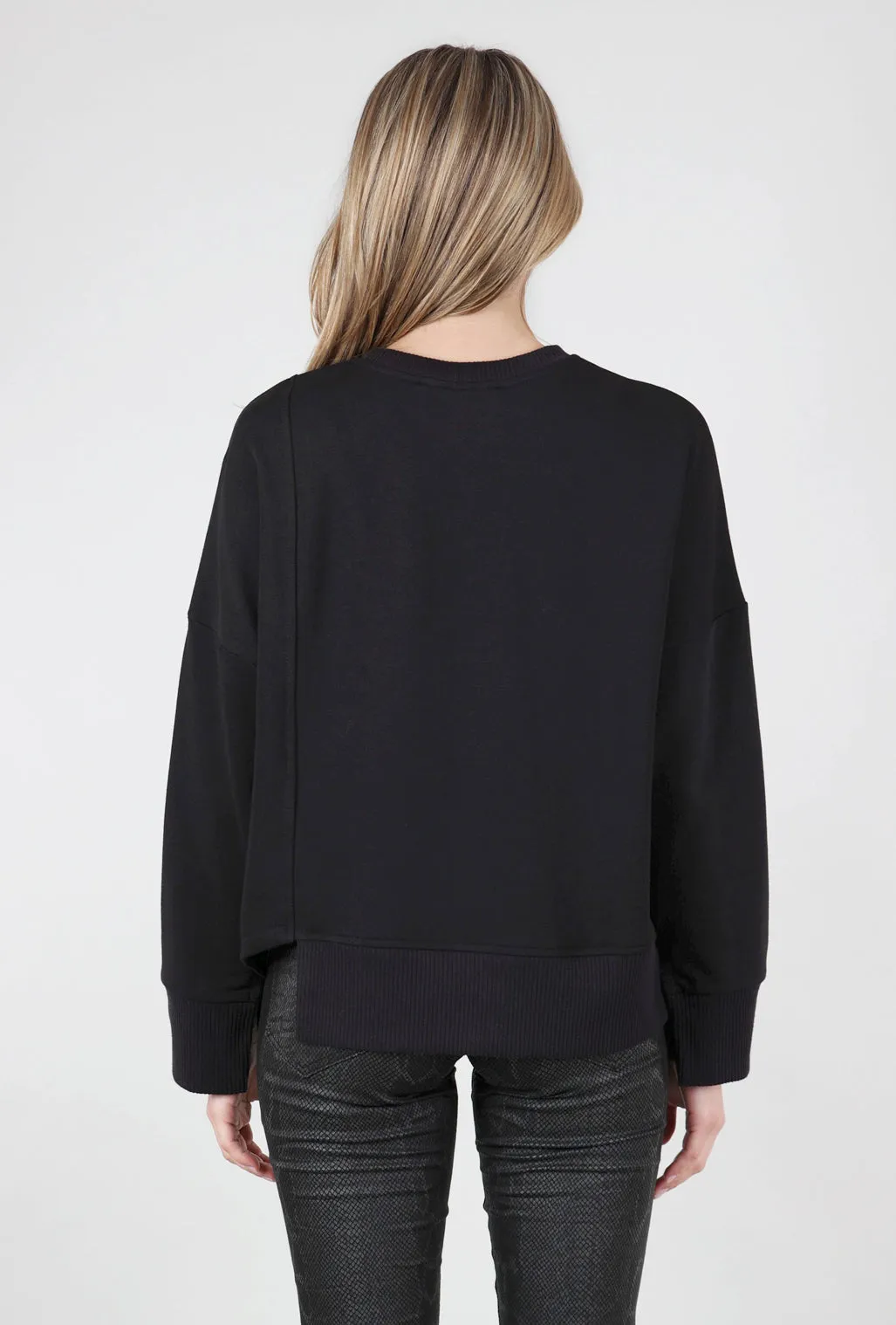 Asymmetric Hem Sweatshirt, Black