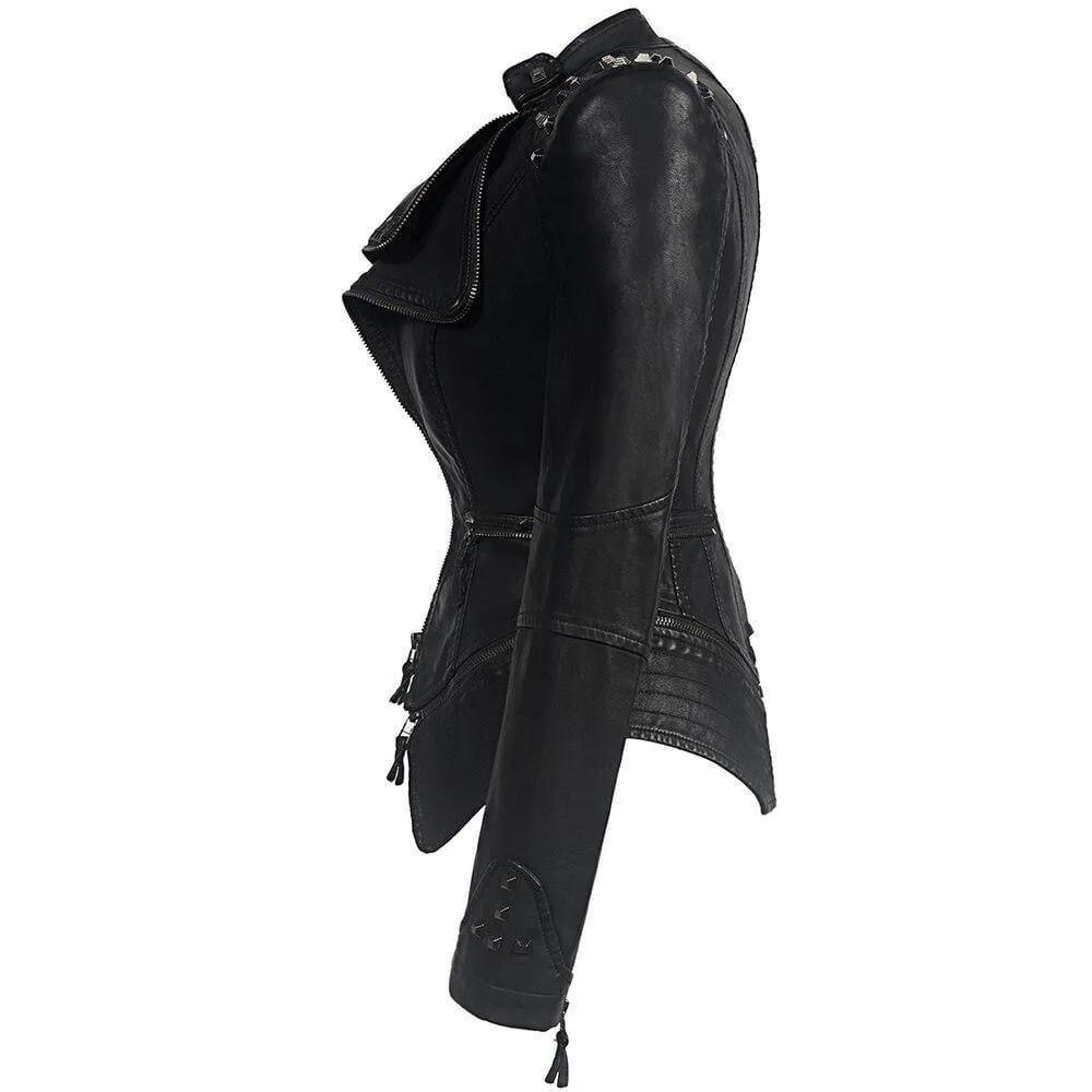 Autumn Black Motorcycle Jacket For Women