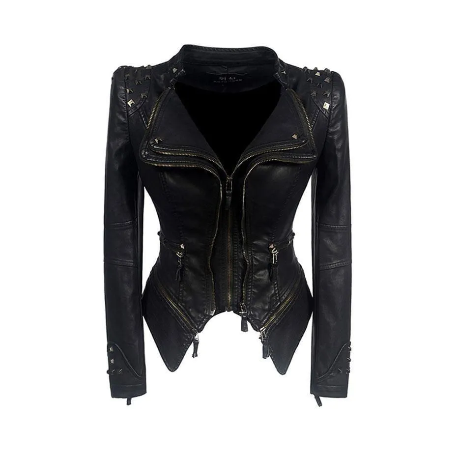 Autumn Black Motorcycle Jacket For Women