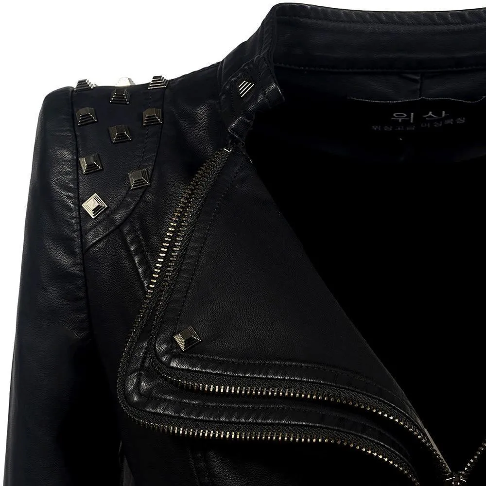 Autumn Black Motorcycle Jacket For Women