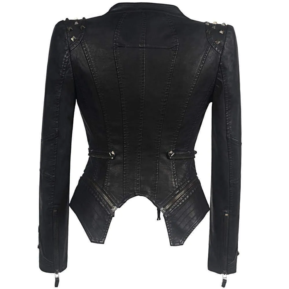 Autumn Black Motorcycle Jacket For Women