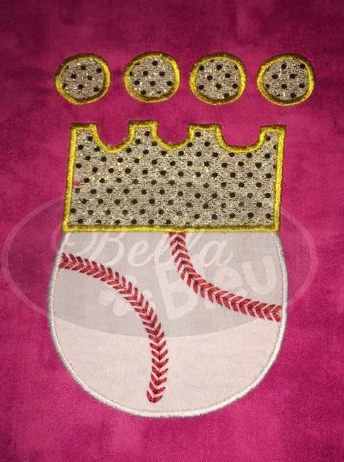 Baseball With Crown Applique Embroidery Design