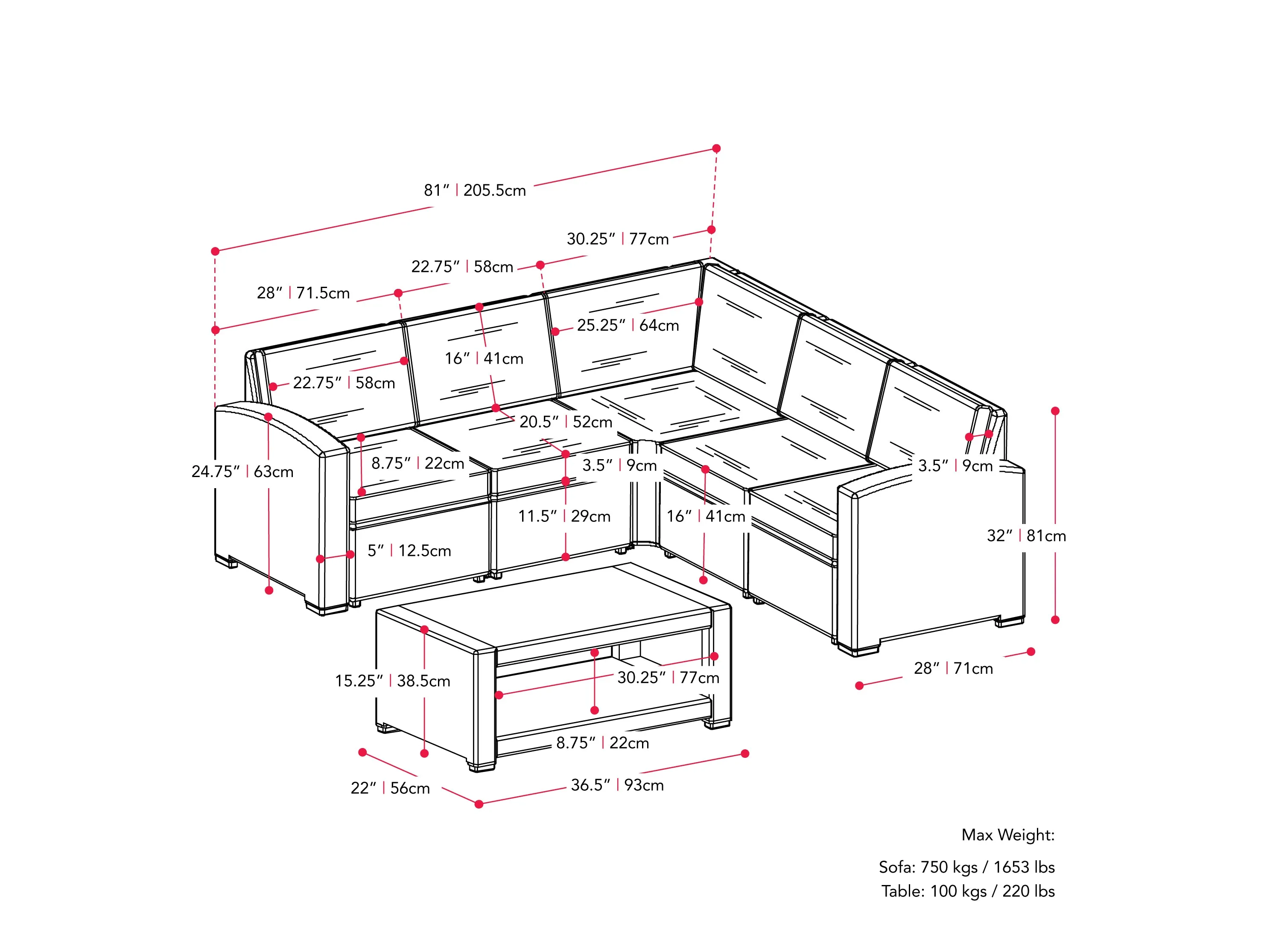 Black and Grey Outdoor Wicker Sectional Set, 6pc