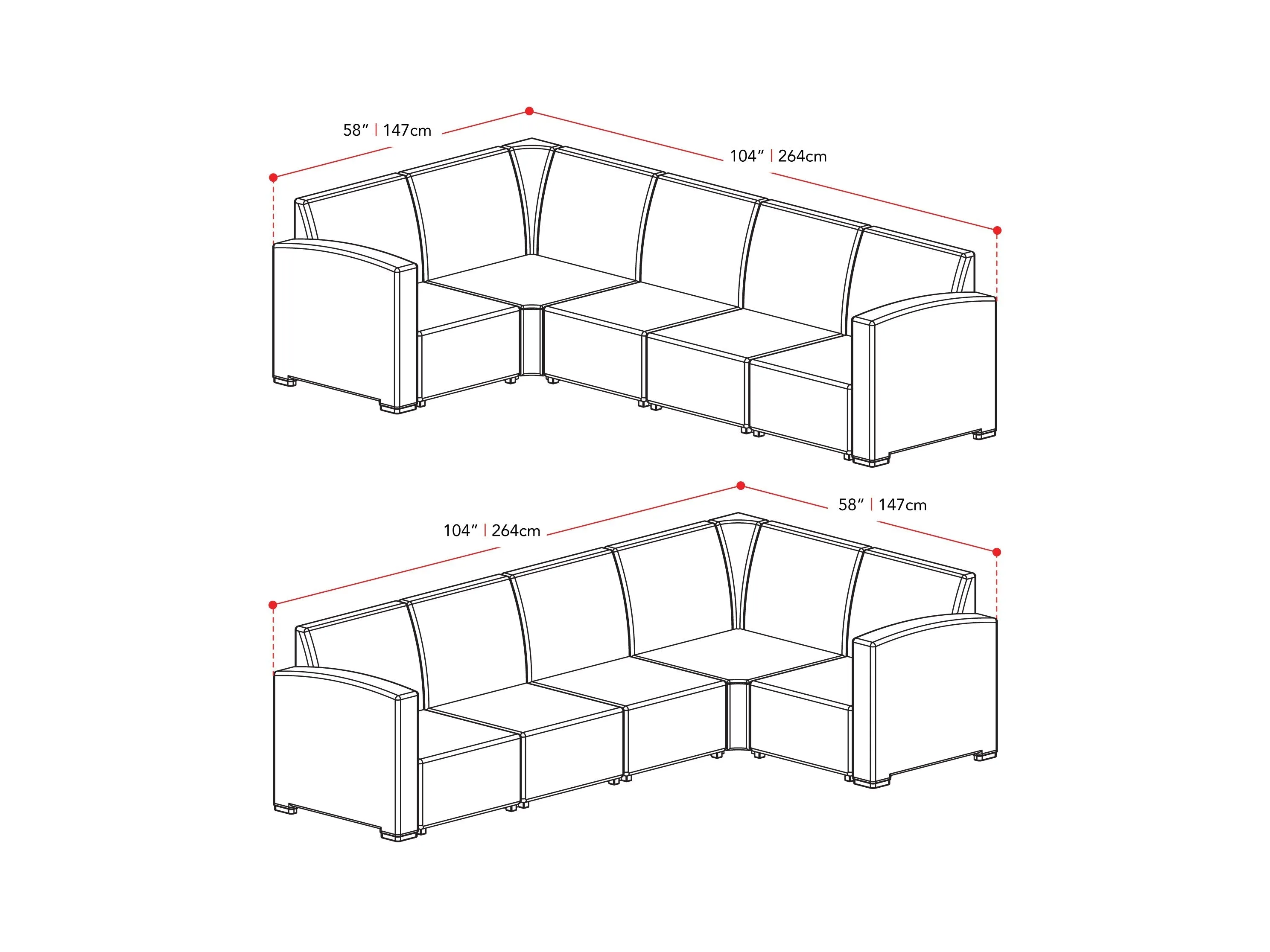 Black and Grey Outdoor Wicker Sectional Set, 6pc