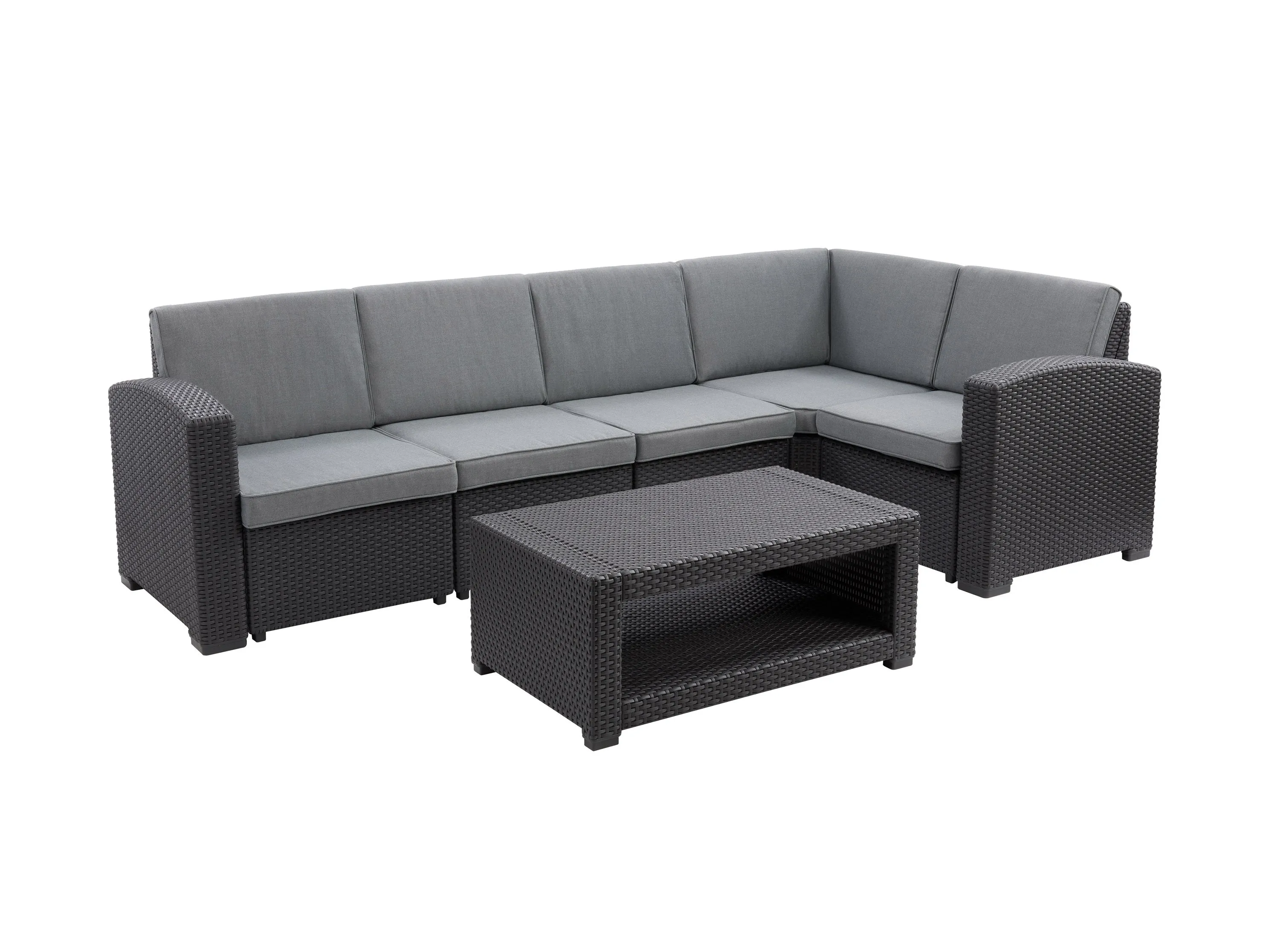 Black and Grey Outdoor Wicker Sectional Set, 6pc