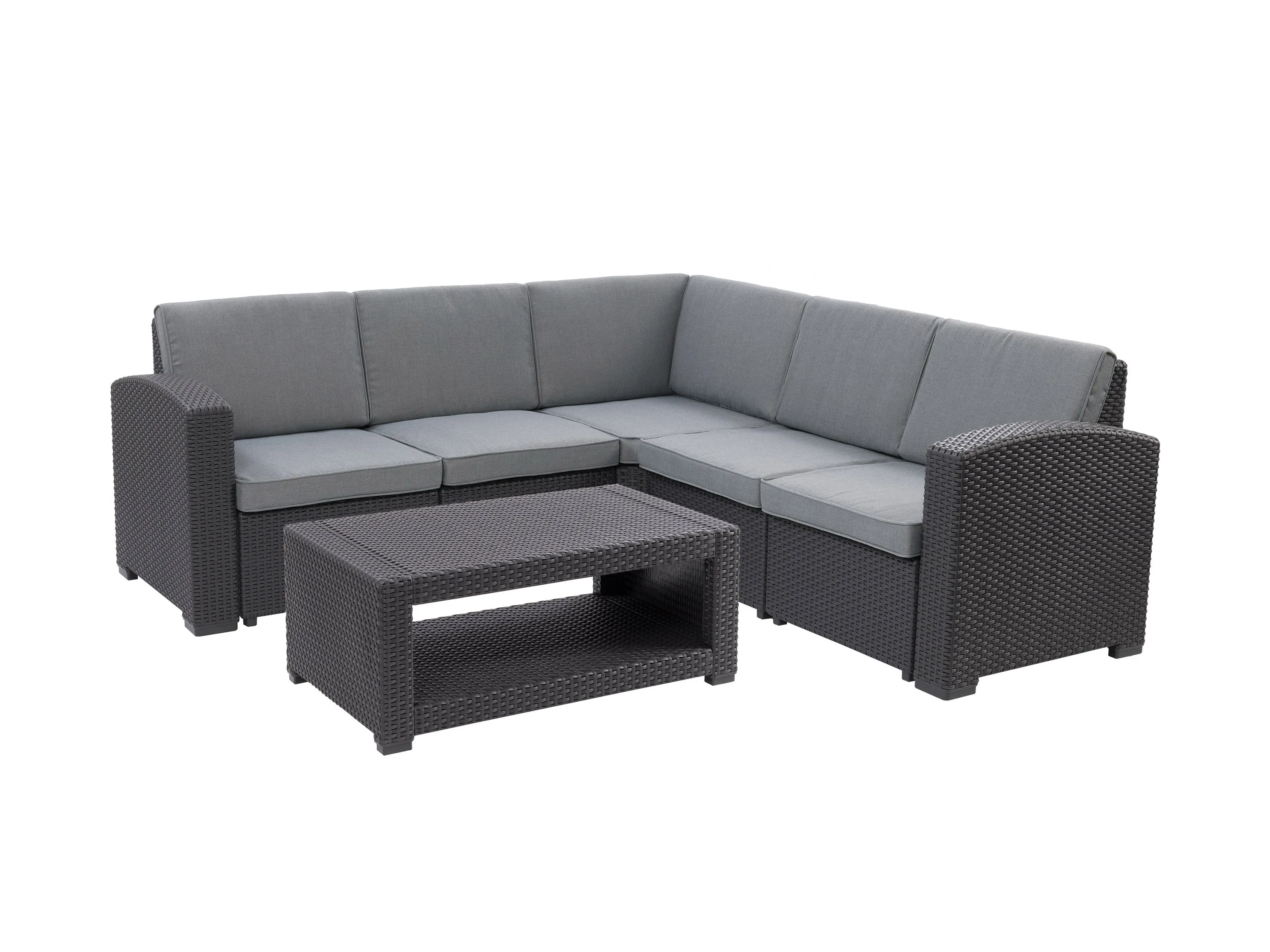 Black and Grey Outdoor Wicker Sectional Set, 6pc