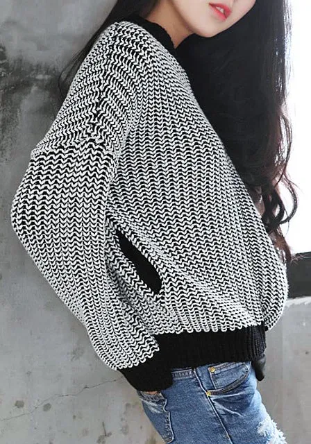 Black and White Knitted Baseball Jacket