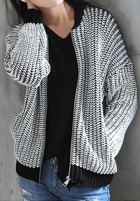 Black and White Knitted Baseball Jacket