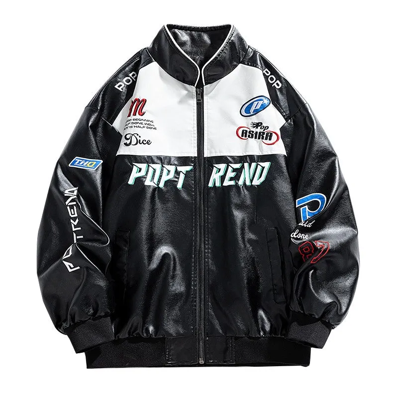 Black men embroidered motorcycle jacket