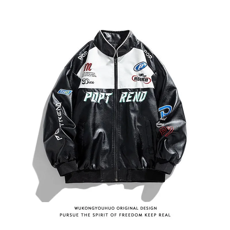 Black men embroidered motorcycle jacket