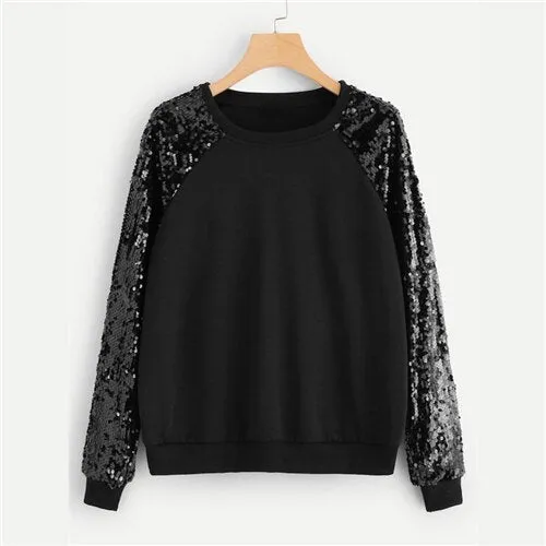 Black Solid Raglan Sleeve Sweatshirt