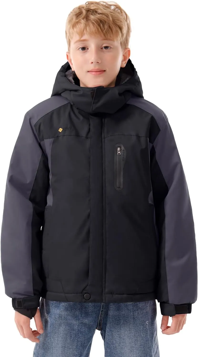 Boy's Winter Jacket, Waterproof Windproof Ski Snow Hooded Fleece Lined Jackets