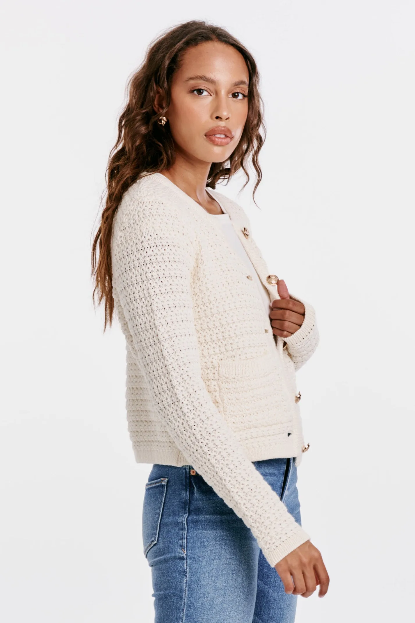 CAMBRIA LONG SLEEVE BUTTON DOWN CARDIGAN CREAM