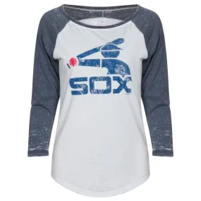 Chicago White Sox Women's White and Navy Batterman Logo 3/4 Sleeve Shirt