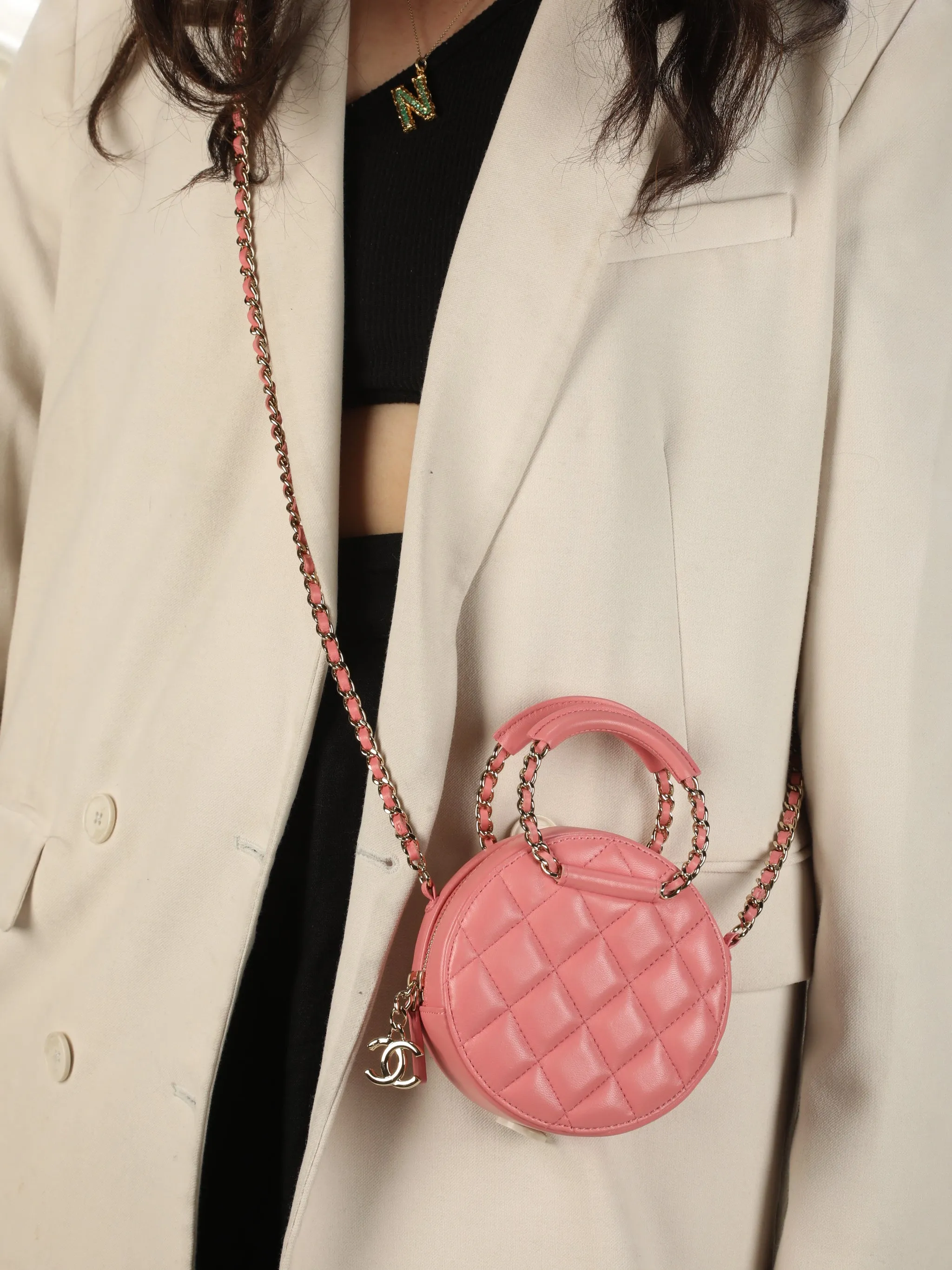 CL Lambskin Pink Chain Circle Top Handle Mini Bag