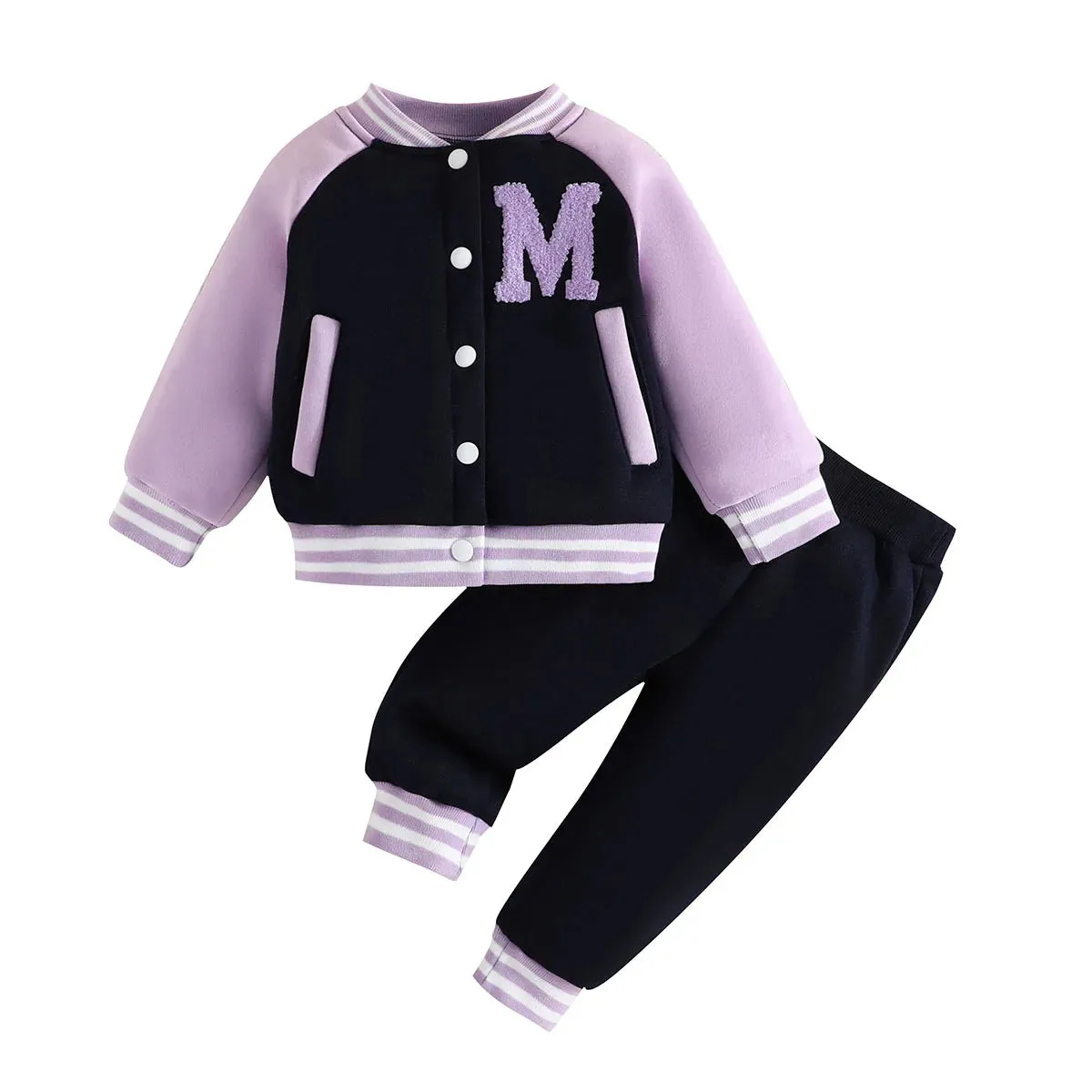 Clothing Set For Kid Girl 6 Months-3 Years old Pink Baseball Uniform Button jacket Long Sleeve Coat and Pants Outfit For Baby