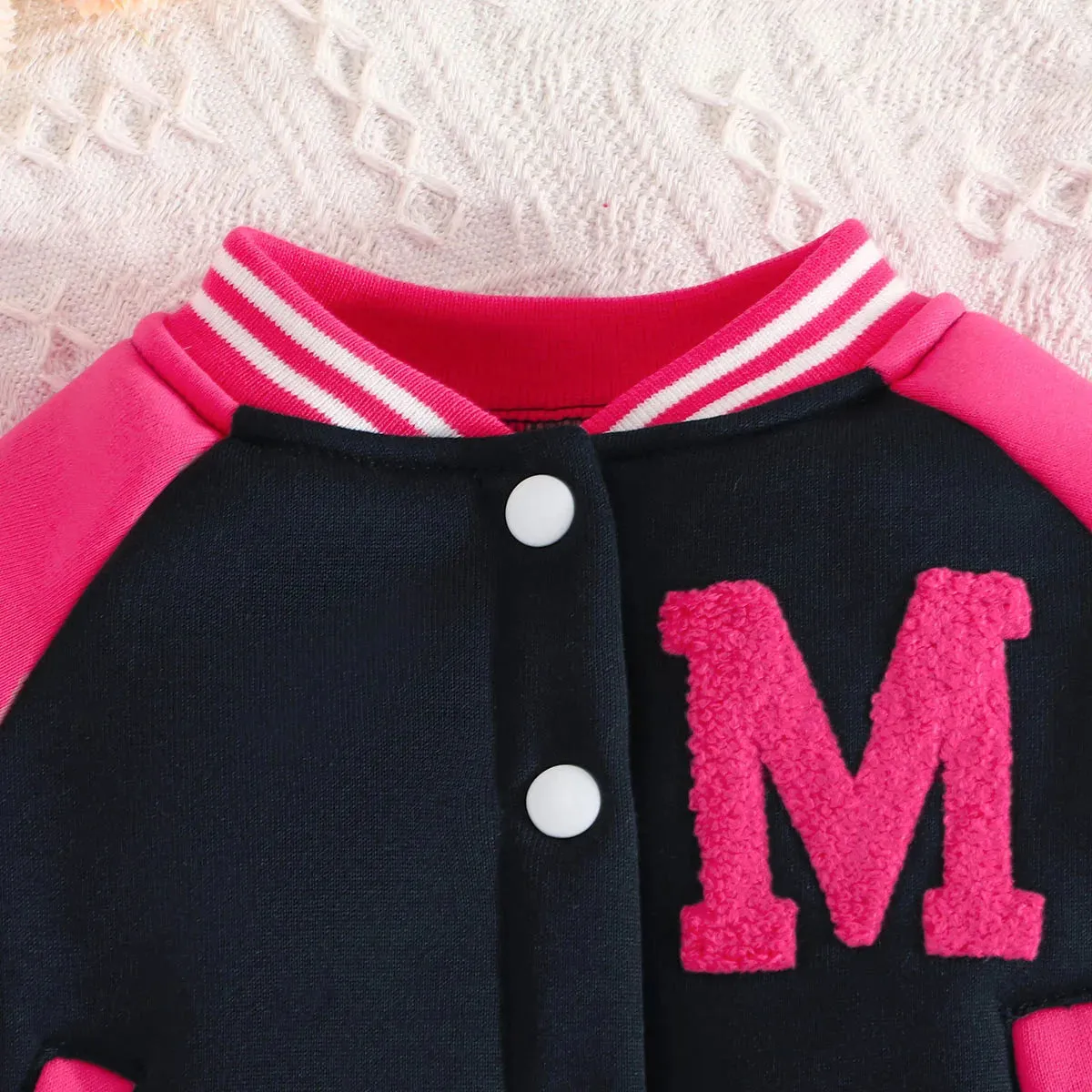 Clothing Set For Kid Girl 6 Months-3 Years old Pink Baseball Uniform Button jacket Long Sleeve Coat and Pants Outfit For Baby