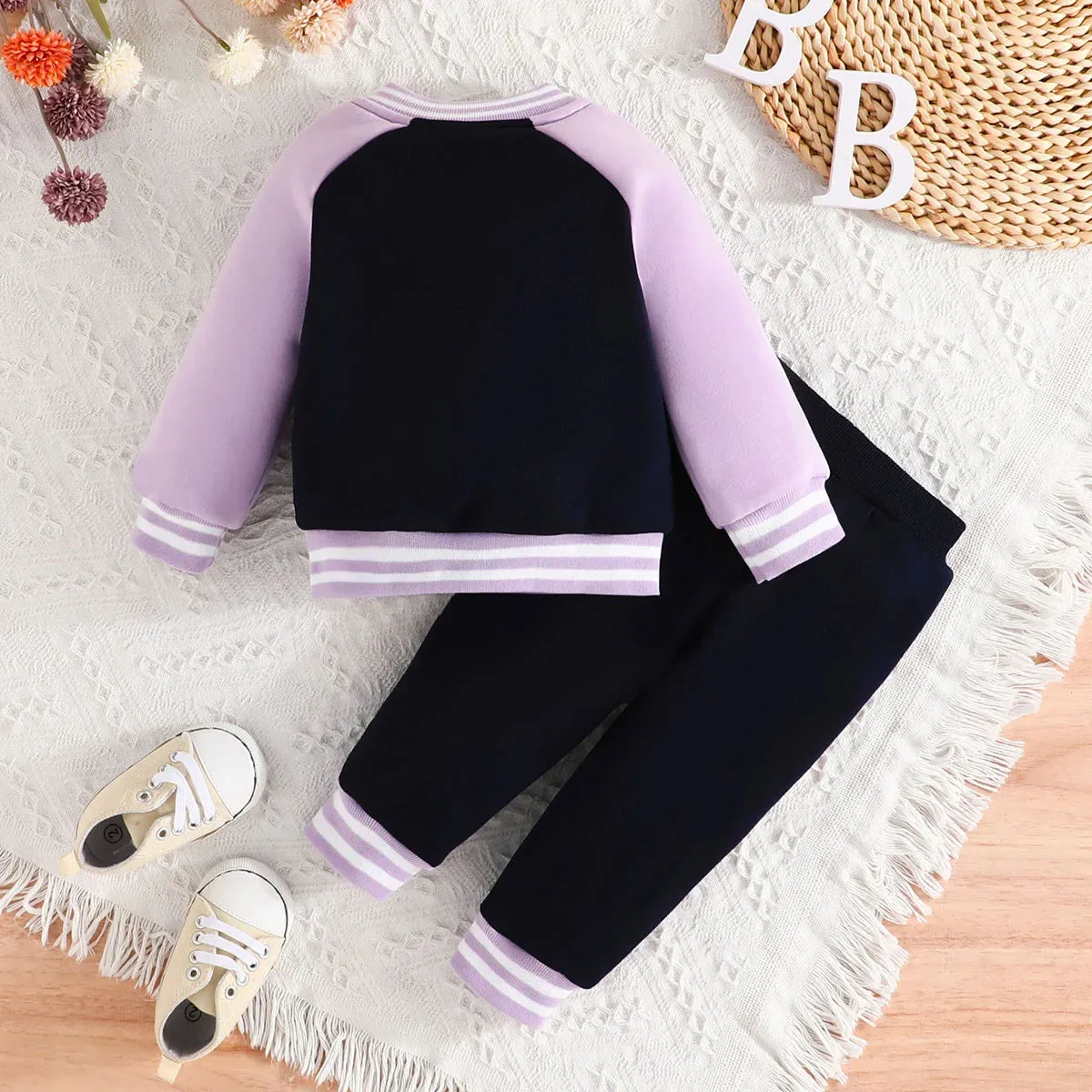 Clothing Set For Kid Girl 6 Months-3 Years old Pink Baseball Uniform Button jacket Long Sleeve Coat and Pants Outfit For Baby