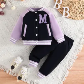 Clothing Set For Kid Girl 6 Months-3 Years old Pink Baseball Uniform Button jacket Long Sleeve Coat and Pants Outfit For Baby