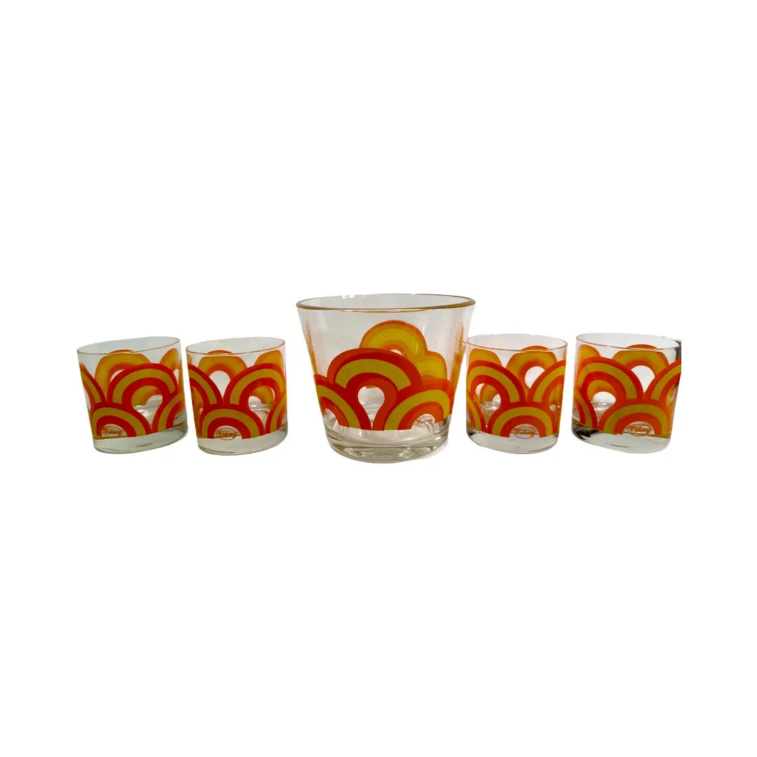 Colony Signed Groovy Retro Orange &amp; Yellow Swirl 5 -Piece Bar Set