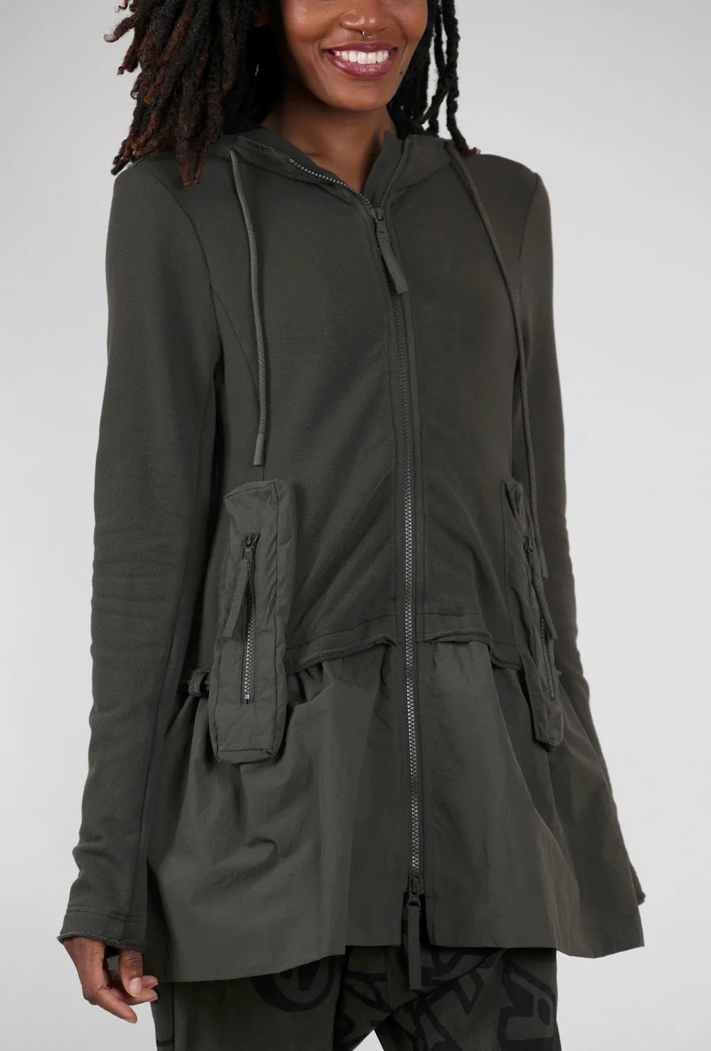 Contrast Bottom Hooded Jacket, Jungle